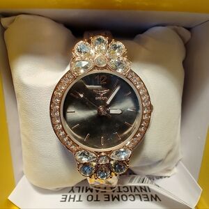 Invicta Wildflower Women's Watch--Rose Gold  With Black Dial and Crystals--30 mm